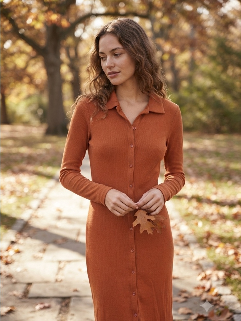 GAP | 100% Cotton Dress | Rust Ribbed Polo Midi Dress | Fall Wardrobe